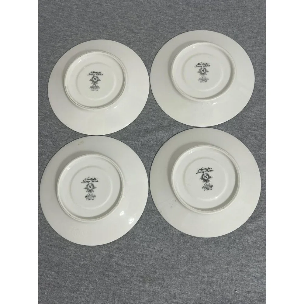 Vintage‎ Noritake Ivory China Marseille 7550 Saucers Set of 4 Floral Trim Silver